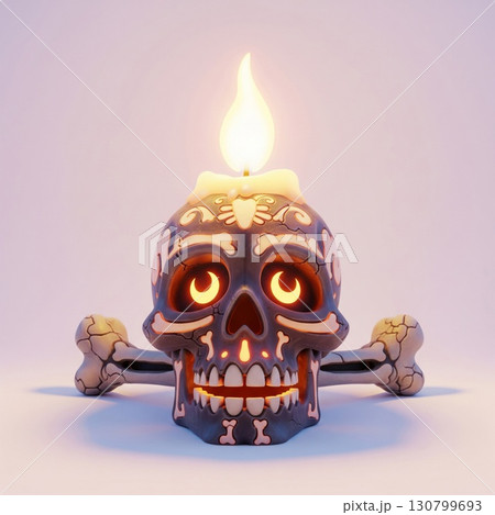 Ornate Sugar Skull Candle with Glowing Eyes and Crossbones Sculpture Decoration Ornate Sugar Skull Candle with Glowing Eyes and Crossbones Sculpture Decoration 130799693