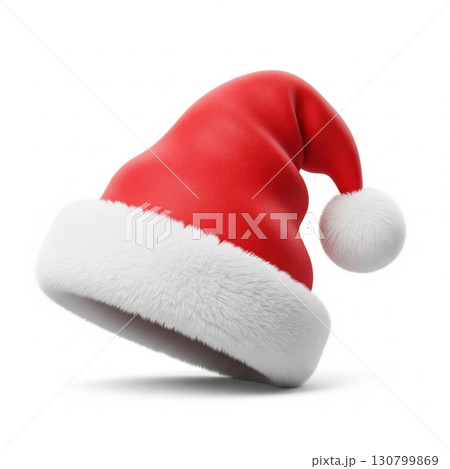 Red and White Santa Hat Isolated on White Background Holiday Season Festive Headwear Red and White Santa Hat Isolated on White Background Holiday Season Festive Headwear 130799869