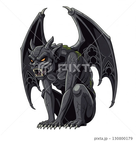 Dark Gray Gargoyle with Spread Wings Pixel Art on White Background Dark Gray Gargoyle with Spread Wings Pixel Art on White Background 130800179
