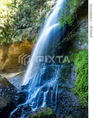 Nantou, Taiwan - October 18 : Beautiful view of Songlong Waterfall at Sun-Link-Sea Vacation Resort on October 18,2024 in Nantou, Taiwan. 130800320