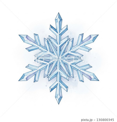 Delicate Blue Snowflake Watercolor Painting on White Background for Winter Themes 130800345