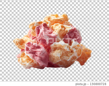 Abstract food art a textured confection in vibrant pink and orange hues. Symbolizes sweetness, indulgence, and playful creativity. Ideal for food blogs, designs. 130800728