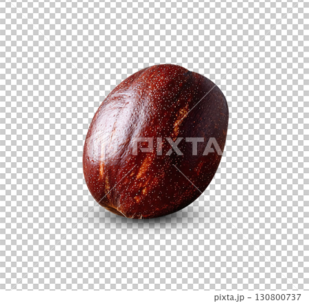 A single nutmeg sits on burlap, showcasing its rich, warm tones and textured surface. Illustrates culinary themes, healthy eating, or ingredient photography. Aromatic spice concept. A single nutmeg sits on burlap, showcasing its rich, warm tones and textured surface. Illustrates culinary themes, healthy eating, or ingredient photography. Aromatic spice concept. 130800737