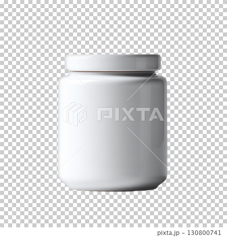 Minimalist studio shot featuring a sleek white jar filled with black seeds. Concept abundance, nutrition, or natural remedy. Use for food, health, or wellness projects. 130800741