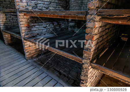 Auschwitz Birkenau Concentration and Extermination Camp. stone bed Auschwitz Birkenau Concentration and Extermination Camp. stone bed 130800926