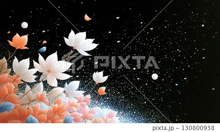 宇宙に舞う桜の花びらと星空が融合した幻想的なアート 130800938