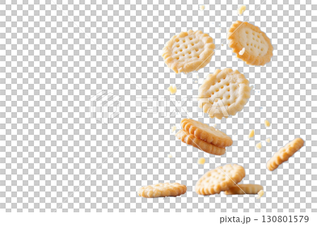 Delectable golden butter cookies gracefully tumbling and levitating against a clean crisp blue background capturing the essence of a simple yet tempting dessert or snack in a minimalist Delectable golden butter cookies gracefully tumbling and levitating against a clean crisp blue background capturing the essence of a simple yet tempting dessert or snack in a minimalist 130801579