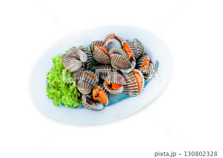 Top view of Boiled cockles, focus selective 130802328