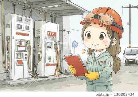 EVステーション設置現場（充電器パネル確認・絵本調）  130802434