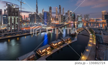 Dubai skyline at sunset aerial timelapse Dubai skyline at sunset aerial timelapse 130802724