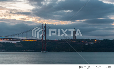 Lisbon city before sunrise with April 25 bridge night to day timelapse Lisbon city before sunrise with April 25 bridge night to day timelapse 130802936