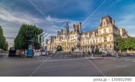 Hotel de Ville or Paris city hall timelapse hyperlapse in sunny day. 130802990