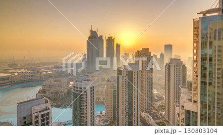 Foggy morning sunrise in downtown of Dubai timelapse. Foggy morning sunrise in downtown of Dubai timelapse. 130803104