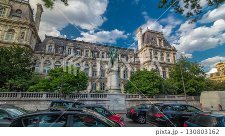 The bronze statue of Etienne Marcel proudly standing beside the Hotel de Ville timelapse hyperlapse, Paris, France The bronze statue of Etienne Marcel proudly standing beside the Hotel de Ville timelapse hyperlapse, Paris, France 130803162
