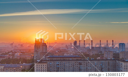 Residential buildings, Stalin skyscrapers and panorama of city at sunrise timelapse in Moscow, Russia Residential buildings, Stalin skyscrapers and panorama of city at sunrise timelapse in Moscow, Russia 130803177