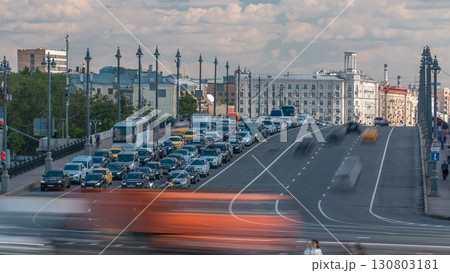Cars traffic on Big Stone Bridge timelapse. Bolshoy kamenniy bridge 130803181