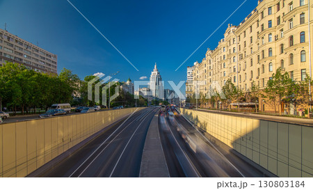 Cars traffic on Garden-Triumph street timelapse hyperlapse in Moscow, Russia. 130803184