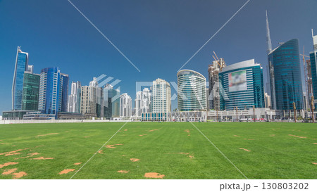 Panoramic timelapse hyperlapse view of business bay and downtown area of Dubai 130803202
