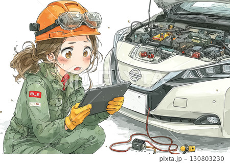 美優シリーズ：EV車のメンテナンス（タブレットで車載システム確認・リアル調） 130803230