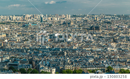 Panorama of Paris aerial timelapse, France. Top view from Montmartre viewpoint. Panorama of Paris aerial timelapse, France. Top view from Montmartre viewpoint. 130803258