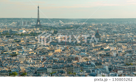 Panorama of Paris aerial timelapse, France. Top view from Montmartre viewpoint. 130803262