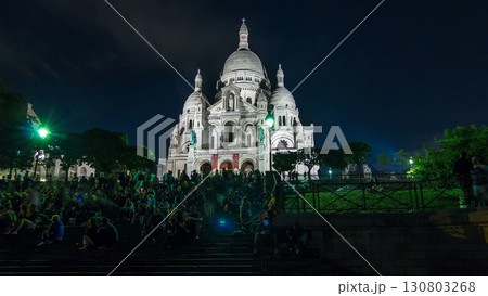 Frontal view of Sacre coeur Sacred Heart cathedral at dusk timelapse hyperlapse. Paris, France Frontal view of Sacre coeur Sacred Heart cathedral at dusk timelapse hyperlapse. Paris, France 130803268