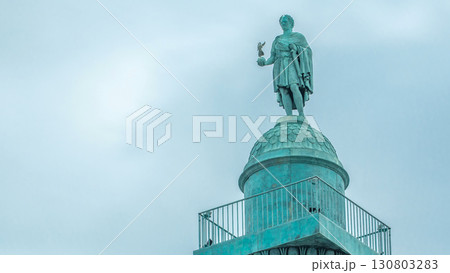 Vendome column with statue of Napoleon Bonaparte on the Place Vendome timelapse. Paris, France. 130803283