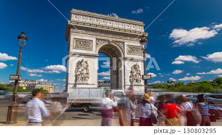 The Arc de Triomphe Triumphal Arch of the Star timelapse hyperlapse is famous monument in Paris The Arc de Triomphe Triumphal Arch of the Star timelapse hyperlapse is famous monument in Paris 130803295