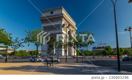 The Arc de Triomphe Triumphal Arch of the Star timelapse hyperlapse is famous monument in Paris 130803296