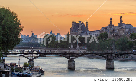 View to Pont des Arts in Paris at sunset timelapse, France 130803299