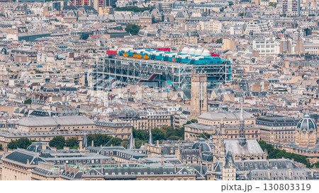 Top view of Paris skyline from observation deck of Montparnasse tower timelapse. Main landmarks. Paris, France 130803319