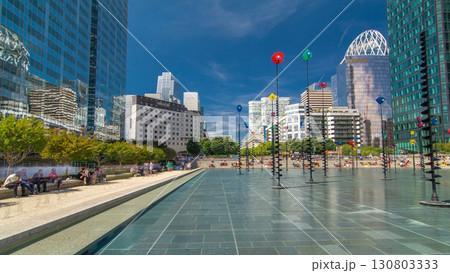 Skyscrapers of La Defense timelapse hyperlapse - Modern business and residential area. Paris, France Skyscrapers of La Defense timelapse hyperlapse - Modern business and residential area. Paris, France 130803333