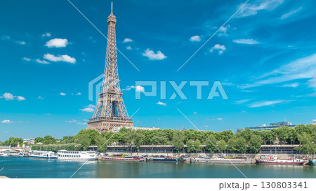 The Eiffel tower timelapse from waterfront at the river Seine in Paris 130803341