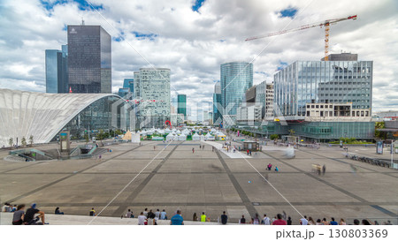 Skyscrapers of Defense timelapse hyperlapse modern business and financial district in Paris with highrise buildings 130803369