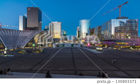 The stunning Defence Parisian business district bristling with skyscrapers day to night timelapse. 130803371