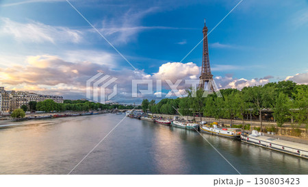 Eiffel Tower with boats at the evening timelapse hyperlapse Paris, France 130803423