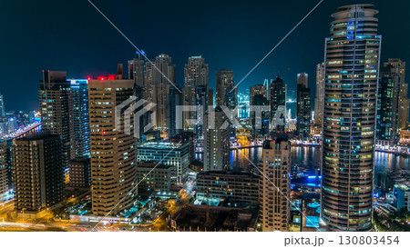 Aerial top view at night timelapse of Dubai Marina in Dubai, UAE Aerial top view at night timelapse of Dubai Marina in Dubai, UAE 130803454