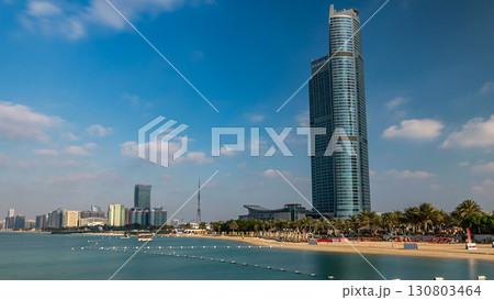 Cityscape of Abu Dhabi timelapse hyperlapse at Persian Gulf, UAE. 130803464