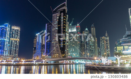 Run on promenade of Dubai Marina with view of towers and canal in Dubai night timelapse hyperlapse Run on promenade of Dubai Marina with view of towers and canal in Dubai night timelapse hyperlapse 130803486