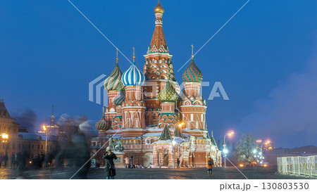 Red Square in winter day to night timelapse with Cathedral of St. Basil, Russia 130803530
