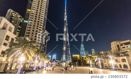 Dubai downtown and Burj Khalifa timelapse hyperlapse in Dubai, UAE 130803572