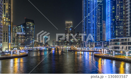 Dubai Marina towers and canal in Dubai night timelapse hyperlapse Dubai Marina towers and canal in Dubai night timelapse hyperlapse 130803587