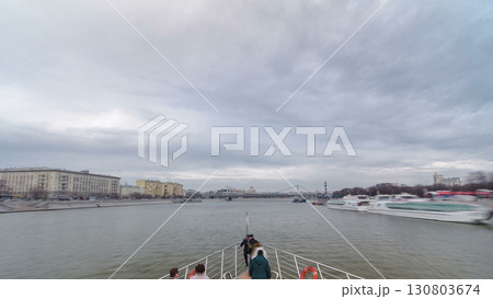 Moscow River. River cruise ships on the Moscow river winter timelapse hyperlapse 130803674
