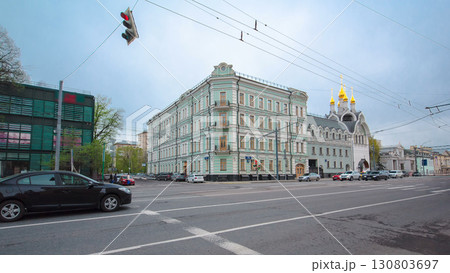 Building and church on Prospect Mira Street in Moscow timelapse hyperlapse. Building and church on Prospect Mira Street in Moscow timelapse hyperlapse. 130803697