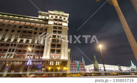 View of the eastern facade of the old Hotel Moskva timelapse hyperlapse. Moscow, Russia View of the eastern facade of the old Hotel Moskva timelapse hyperlapse. Moscow, Russia 130803719