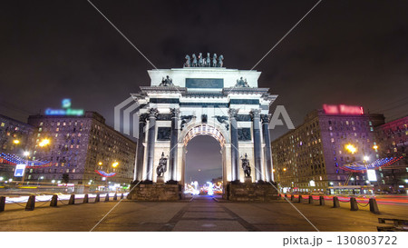 Triumphal arch in Moscow with Christmas illuminations at night timelapse hyperlapse Triumphal arch in Moscow with Christmas illuminations at night timelapse hyperlapse 130803722
