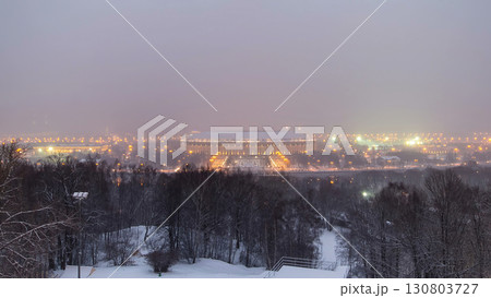 Panoramic view of Moscow City, Russia, from Sparrow Hills day to night winter timelapse Panoramic view of Moscow City, Russia, from Sparrow Hills day to night winter timelapse 130803727