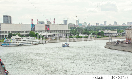 Moscow River. River cruise ships on the Moscow river winter timelapse hyperlapse 130803738
