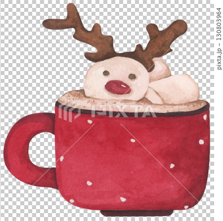 Watercolor paining of Christmas Coffee cup, Cocoa Mug, Hot Chocolate Cup with Marshmallow, Cozy Winter Drink, Festive Holiday Beverage, Cute Cafe Illustration. Watercolor paining of Christmas Coffee cup, Cocoa Mug, Hot Chocolate Cup with Marshmallow, Cozy Winter Drink, Festive Holiday Beverage, Cute Cafe Illustration. 130803964