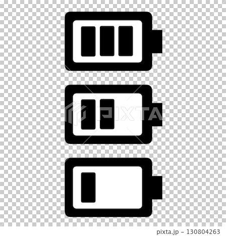 モノクロでシンプルな電池残量表示アイコン3点セット 130804263